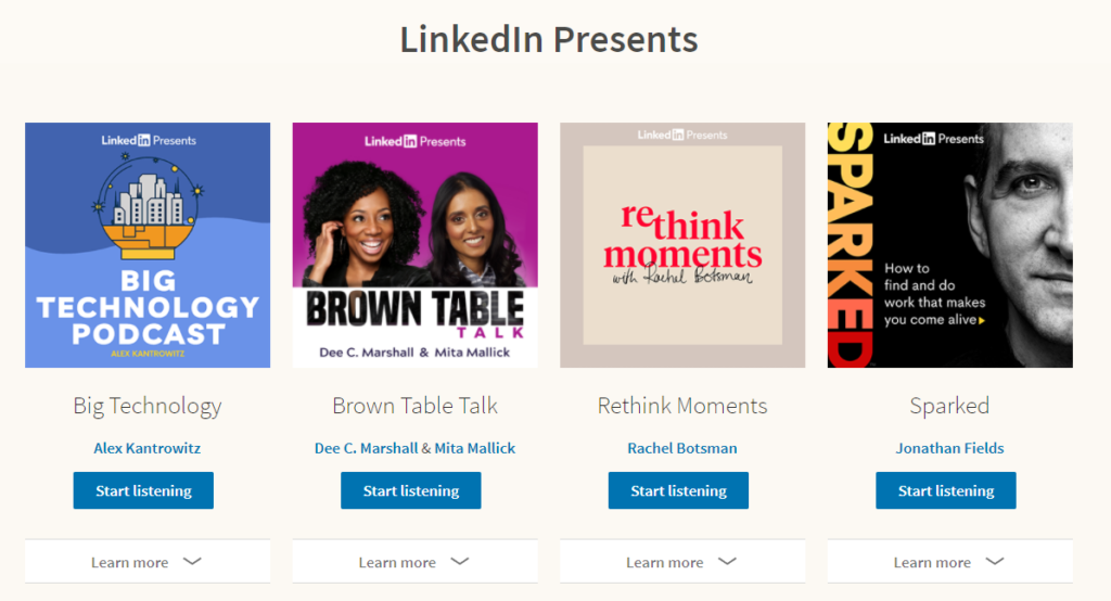 LinkedIn Podcast Network offre audio