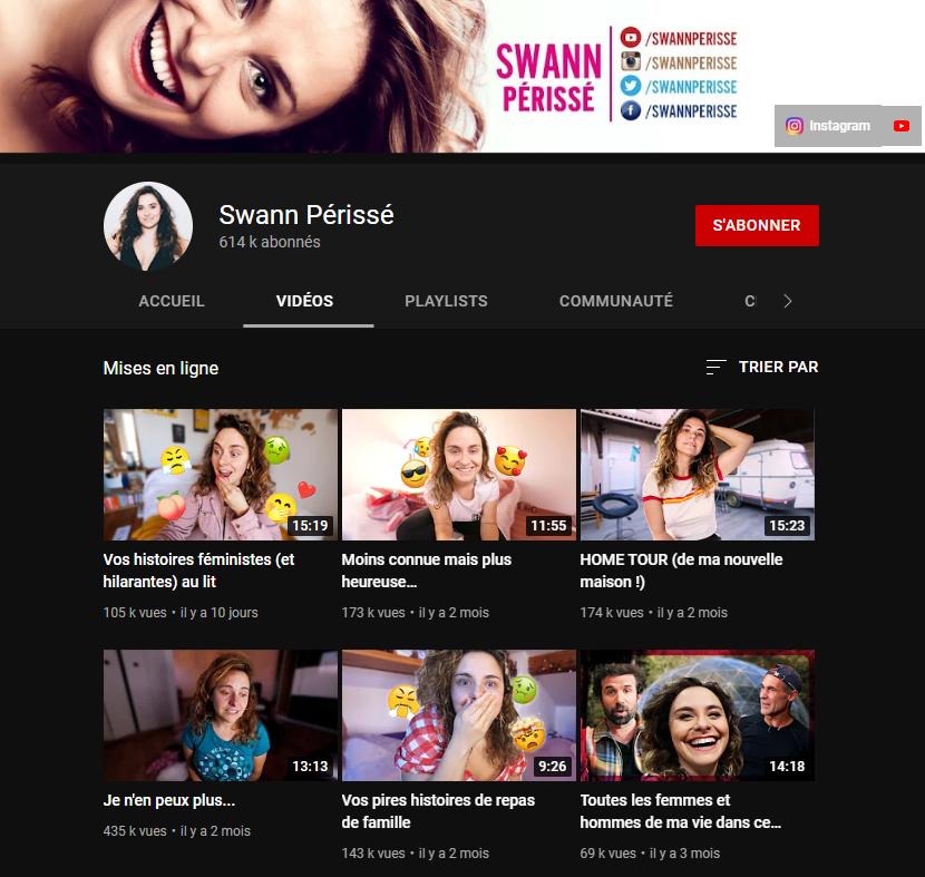 La chaîne YouTube de Swann Périssé